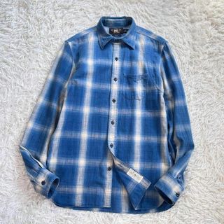 【美品】RRL オンブレ チェック柄 長袖シャツ　ワーク　チンスト　メタルボタン(Tシャツ/カットソー(七分/長袖))