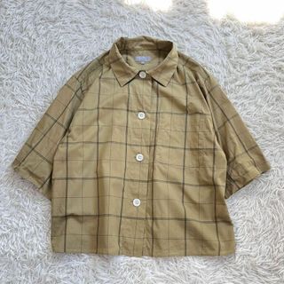 マーガレットハウエル(MARGARET HOWELL)の【美品・23SS】マーガレットハウエル　5分袖シャツ ブラウス　チェック　リネン(シャツ/ブラウス(長袖/七分))