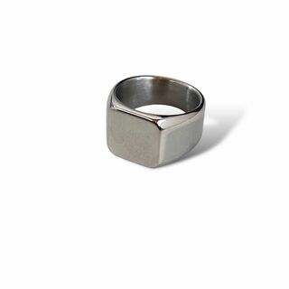 美品 シグネットリング 印台 シルバーカラー 18号 メンズ シンプル モード(リング(指輪))