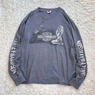 ハーレーダビッドソン(Harley Davidson)のハーレーダビッドソン　長袖カットソー　ガール　両面&両袖ロゴプリント　Hanes(Tシャツ/カットソー(七分/長袖))