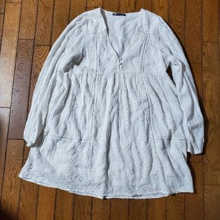 ザラ(ZARA)のZARA◎コットンレースワンピース◎M～L◎(ミニワンピース)