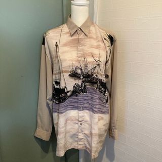 ヴィンテージ　昭和レトロ　一点物　総柄シャツ　派手シャツ(シャツ/ブラウス(長袖/七分))