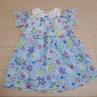 【美品】ワンピース　120　キッズ　子供　オフショルダー　花柄　匿名配送(ワンピース)