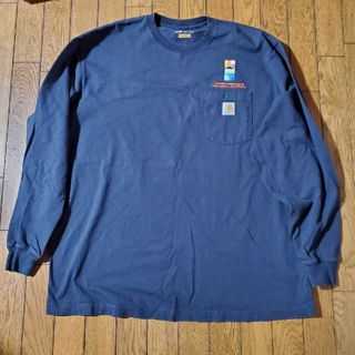 カーハート(carhartt)のCarhartt◎刺繍ポケットロングTシャツ◎ネイビーXLロンT(Tシャツ/カットソー(七分/長袖))