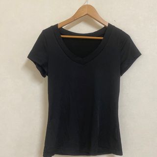 黒 Tシャツ 半袖 スパンデックス 無地 vネック(Tシャツ(半袖/袖なし))