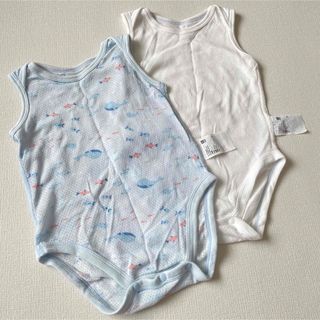 ユニクロ(UNIQLO)のユニクロ　ノースリーブ　コットンメッシュボディスーツ　ロンパース 　2枚セット(肌着/下着)