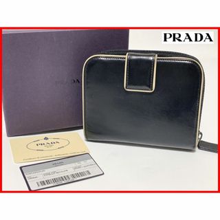 プラダ(PRADA)のPRADA プラダ 二つ折り 財布 黒 箱付 レザー D10(財布)