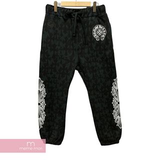 クロムハーツ(Chrome Hearts)のCHROME HEARTS 2024SS Graveyard Cemetery Cross Sweat Pants クロムハーツ グレイブヤードセメタリークロススウェットパンツ 総柄 ロゴプリント フローラルロゴ ホースシュー ブラック サイズM【240503】【新古品】【me04】(スラックス/スーツパンツ)