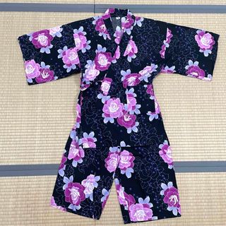 【美品】レディース 花柄 夏 祭り 甚平 華やか かわいい 上下セット Lサイズ(浴衣)