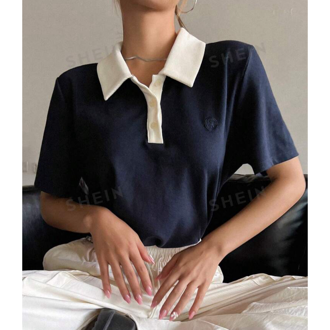 DAZY コントラストカラー ポロシャツ  L レディースのトップス(ポロシャツ)の商品写真