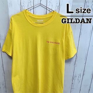 ギルタン(GILDAN)のUSA古着　GILDAN　Tシャツ　L　イエロー　黄色　ワンポイント　刺繍　ロゴ(Tシャツ/カットソー(半袖/袖なし))