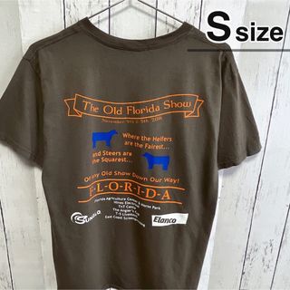 USA古着　Tシャツ　Sサイズ　グレー　オレンジ　プリント　ロゴ　クルーネック(Tシャツ(半袖/袖なし))