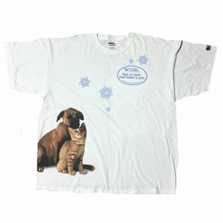 ギルタン(GILDAN)の90s 半袖Tシャツ 犬 猫 US企業 ホワイト 白T US古着e52(Tシャツ/カットソー(半袖/袖なし))