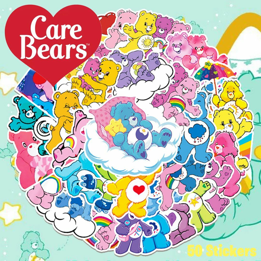 ケアベア ステッカー 50枚セット PVC 防水 シール Care Bears エンタメ/ホビーのおもちゃ/ぬいぐるみ(キャラクターグッズ)の商品写真