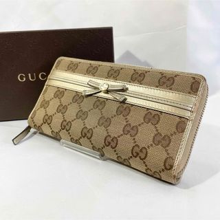 グッチ(Gucci)の箱付き GUCCI グッチ 長財布 GGキャンバス ラウンドファスナー リボン(財布)