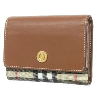 バーバリー(BURBERRY)のBURBERRY(バーバリー) ランカスター フォールディングウォレット コンパクト財布 三つ折り 3つ折り ミニウォレット チェック柄 レザー PVC ブラウン茶 ベージュ ゴールド金具 8049258 レディース 40802093579【中古】【アラモード】(財布)