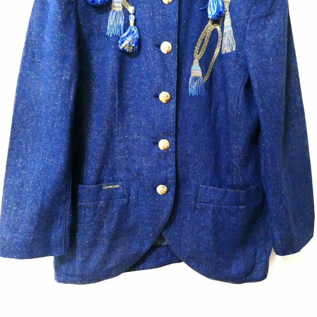 LEONARD(レオナール)の美品 レオナール 刺繍 シルク デニム ノーカラージャケット レディースのジャケット/アウター(ノーカラージャケット)の商品写真
