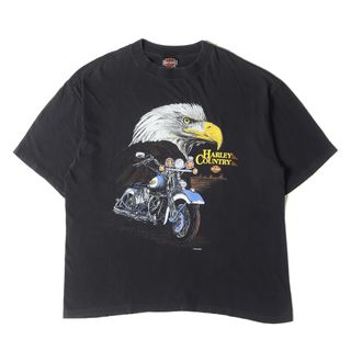 HARLEY-DAVIDSON ハーレーダビッドソン Tシャツ サイズ:XL 90s FUN-WEAR イーグル グラフィック クルーネック 半袖Tシャツ USA製 ブラック 黒 90年代 ヴィンテージ 古着 トップス カットソー【メンズ】【中古】(Tシャツ/カットソー(半袖/袖なし))