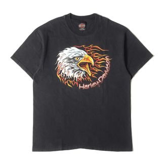 HARLEY-DAVIDSON ハーレーダビッドソン Tシャツ サイズ:L 90s R.K.STRATMAN イーグル グラフィック クルーネック 半袖Tシャツ USA製 / Hanesボディ ブラック 黒 90年代 ヴィンテージ 古着 トップス カットソー【メンズ】【中古】(Tシャツ/カットソー(半袖/袖なし))