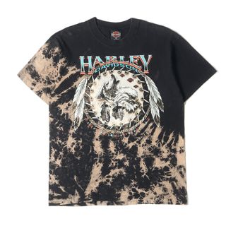 HARLEY-DAVIDSON ハーレーダビッドソン Tシャツ サイズ:L 90s R.K.STRATMAN ネイティブ イーグル&ウルフ タイダイ染め クルーネック 半袖Tシャツ USA製 ブラック 黒 90年代 ヴィンテージ 古着 トップス カットソー【メンズ】【中古】(Tシャツ/カットソー(半袖/袖なし))