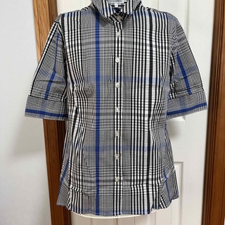 ナラカミーチェ(NARACAMICIE)の84）ナラカミーチェ　半袖　紺色黒色チェックシャツ　美品　サイズ2(シャツ/ブラウス(半袖/袖なし))