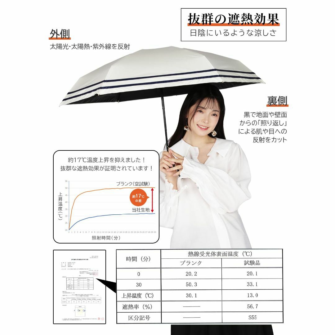 【色: オフ&ベージュ】KIZAWA 日傘 uvカット 100 遮光 折り畳み  メンズのファッション小物(その他)の商品写真
