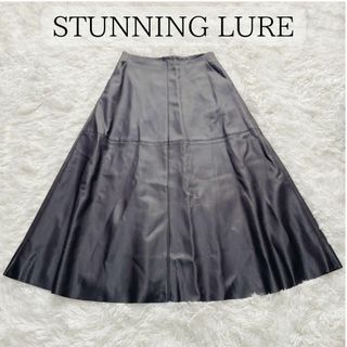 スタニングルアー(STUNNING LURE)のスタニングルアー フェイクレザー ロングスカート フレア 日本製 ダークブラウン(ロングスカート)