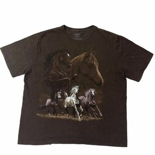 ジャージーズ(JERZEES)のジャージーズ 半袖Tシャツ アニマルT 馬 ホース ブラウン US古着e59(Tシャツ/カットソー(半袖/袖なし))