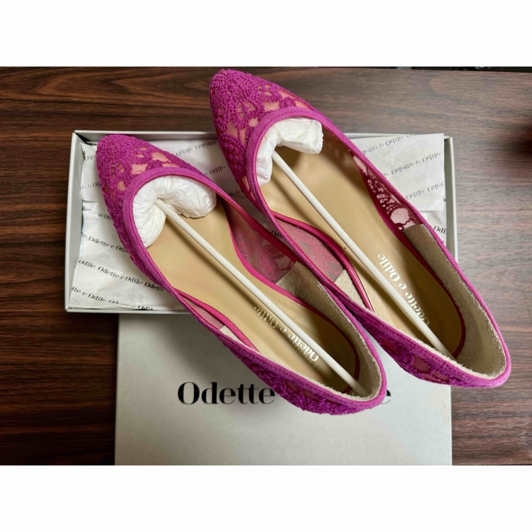Odette e Odile(オデットエオディール)の【新品✨未使用】オデットエオディール レースチュール フラットパンプス レディースの靴/シューズ(ハイヒール/パンプス)の商品写真