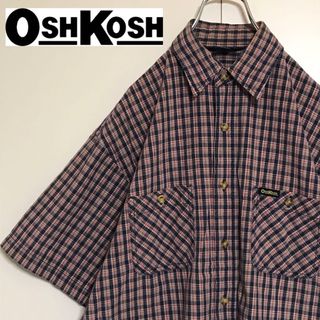 【ヴィンテージ古着】オシュコシュ　ロゴ入り半袖シャツ　チェック　A1037(シャツ)