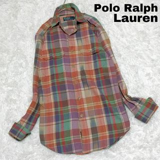 POLO RALPH LAUREN - 34X ポロラルフローレン マルチカラー ネルシャツ エポレットレディース古着