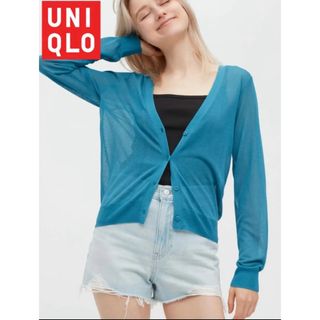 ユニクロ(UNIQLO)のUNIQLO☆ライトVネックカーディガン 64 ブルー(カーディガン)