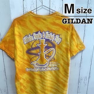 ギルタン(GILDAN)のUSA古着　GILDAN　Tシャツ　M　タイダイ柄　イエロー　プリント　ロゴ(Tシャツ/カットソー(半袖/袖なし))