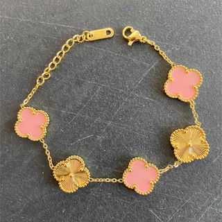 Four Leaf Clover Bracelet  pink×gold(ブレスレット/バングル)