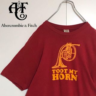 【美品】アバクロンビー＆フィッチ　ベロアプリントTシャツ　レッド　A1029(Tシャツ/カットソー(半袖/袖なし))