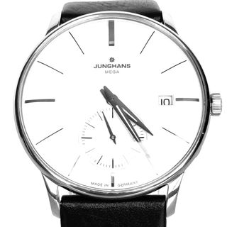 ユンハンス(JUNGHANS)の【希少】ユンハンス　マイスター　メガ　058/4902.00　電波ソーラー　スモールセコンド　白　革ベルト(腕時計(アナログ))