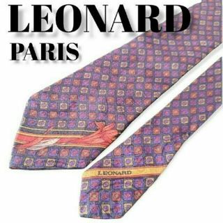 LEONARD - LEONARDO　ブランドネクタイ　紫　ペイズリー　メンズ　イタリア　シルク