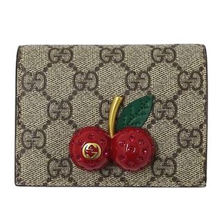 グッチ(Gucci)のグッチ GUCCI 財布 レディース ブランド 二つ折り財布 チェリー GGスプリーム ブラウン レッド 476050 さくらんぼ コンパクト ミニウォレット おしゃれ かわいい 【中古】(財布)