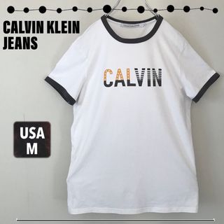 カルバンクライン(Calvin Klein)のカルバンクライン★リンガーTシャツ★ロゴプリント★USAメンズM (Tシャツ/カットソー(半袖/袖なし))