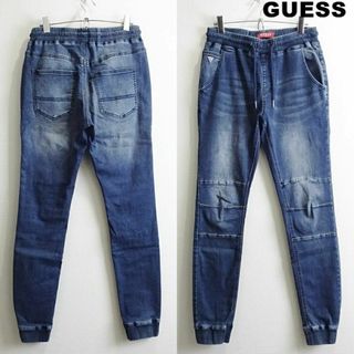 GUESS - GUESS　バイカーデザイン　ジョガーデニムパンツ　【M】　強ストレッチ　濃青