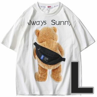 Lサイズ くま Tシャツ ポケット クマ ポーチ 付き 白 ミニ財布 おもしろ(Tシャツ(半袖/袖なし))