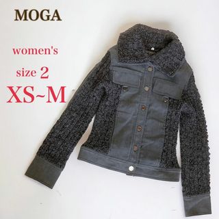 モガ(MOGA)のMOGA モガ　ニットデニム切替 ジャケット　2　XS?M　ショート丈　グレー系(Gジャン/デニムジャケット)