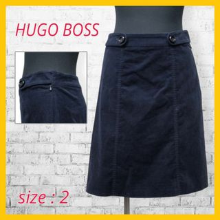 HUGO BOSS - 美品 ヒューゴボス フレア スカート コーデュロイ 膝丈 無地 2 M ネイビー