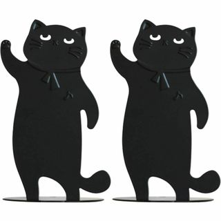 【色:黒い】Umora かわいい猫 鉄製 ブックスタンド ブックエンド ブックス(その他)