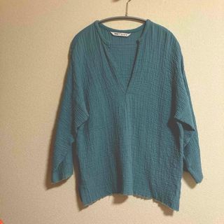 ザラ(ZARA)のZARA スキッパーシャツ　ワッフル　コットン　トップス　ブラウス　カットソー(シャツ/ブラウス(半袖/袖なし))