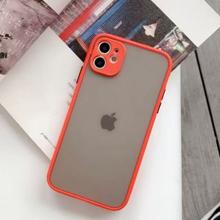 iPhone12Proケース マットクリア レッド おしゃれ 韓国 TPU(iPhoneケース)