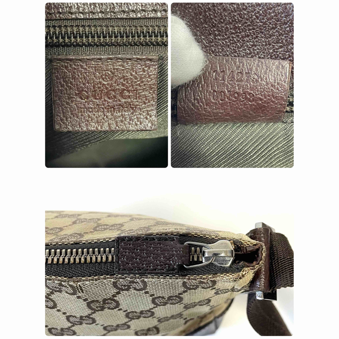 Gucci(グッチ)のGUCCI グッチ　ショルダーバッグ　GGキャンバス×レザー　ブラウン レディースのバッグ(ショルダーバッグ)の商品写真