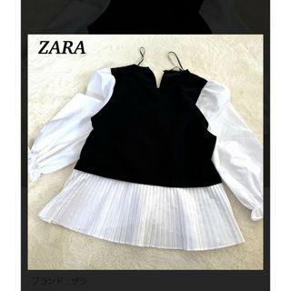 ザラ(ZARA)のZARA　ザラ　プリーツブラウス　コントラストブラウス(シャツ/ブラウス(長袖/七分))