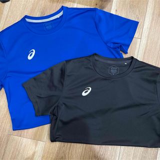 アシックス　バレーボール　ドライTシャツ　ブルー　ブラック(バレーボール)