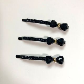 3個セット　ブラックリボンヘアピン新品(ヘアピン)